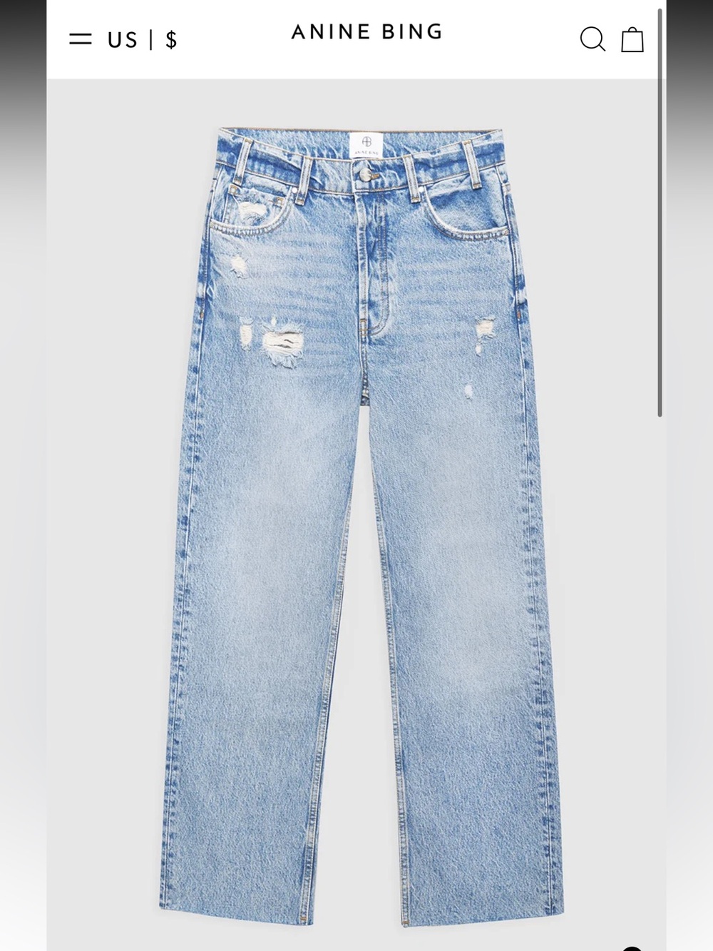 Anine Bing Light Wash Distressed Straight-Leg Jeans